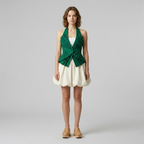 Womens Pleated Halter Sculpted Top front view