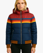 Women's Puffer Jacket Stripe Bands Navy