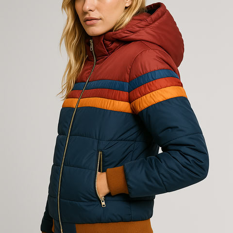 Women's Puffer Jacket Stripe Detail