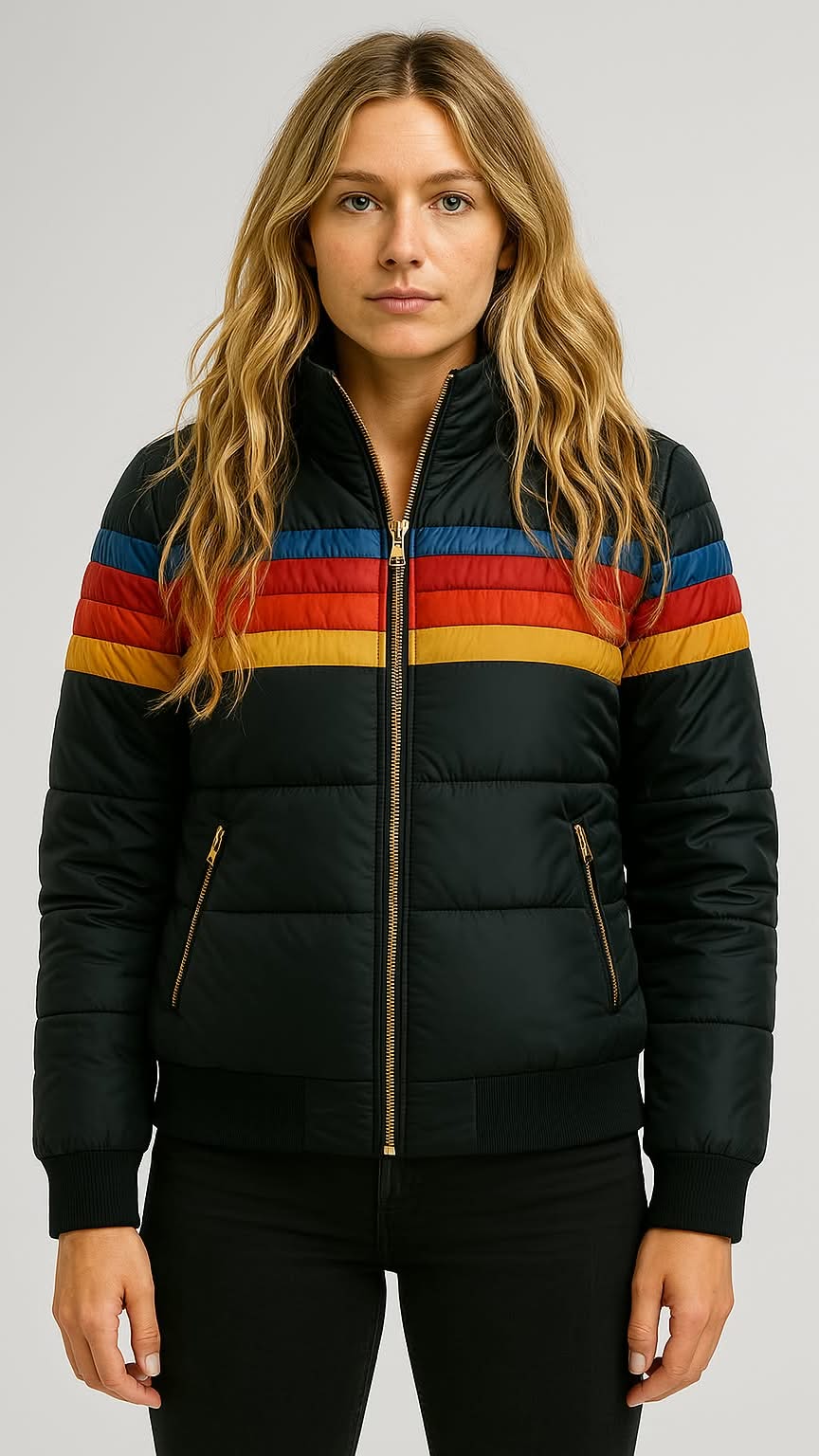 Women's Puffer Jacket Stripe Detail 4