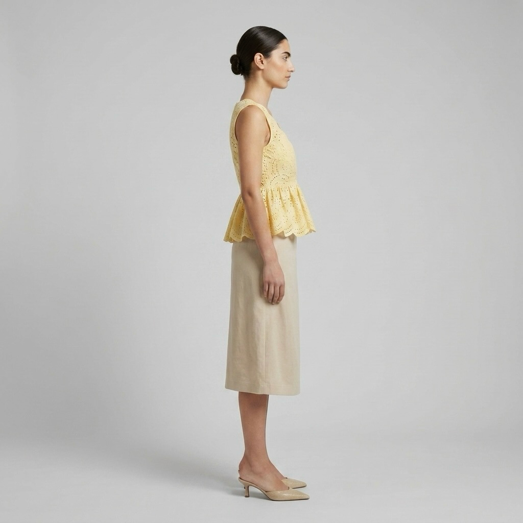 Womens Scalloped Eyelet Peplum Top detail view