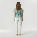 Womens Sheer Ruffle Organza Overlay Top styled view