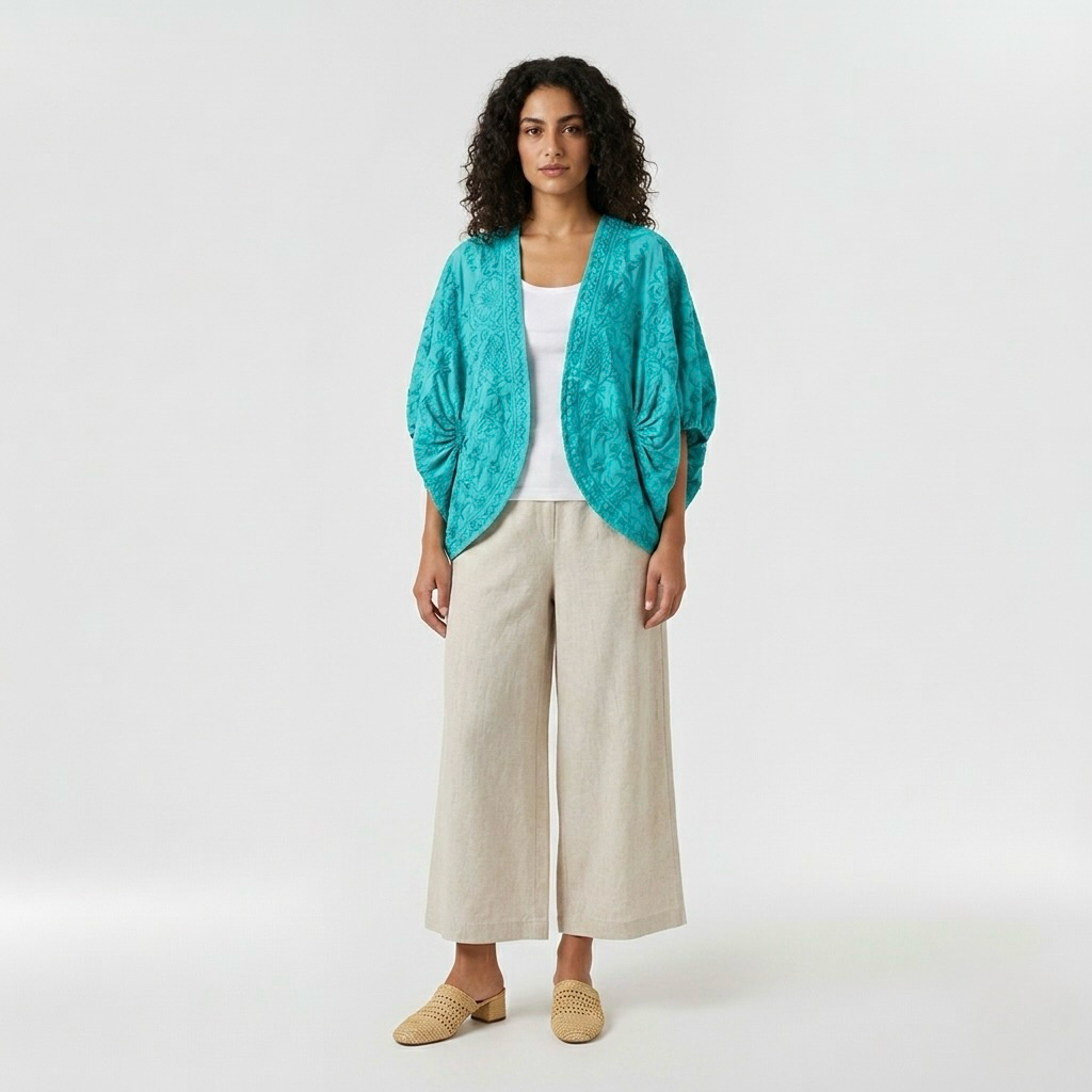 Womens Textured Cocoon Sleeve Open Jacket front view
