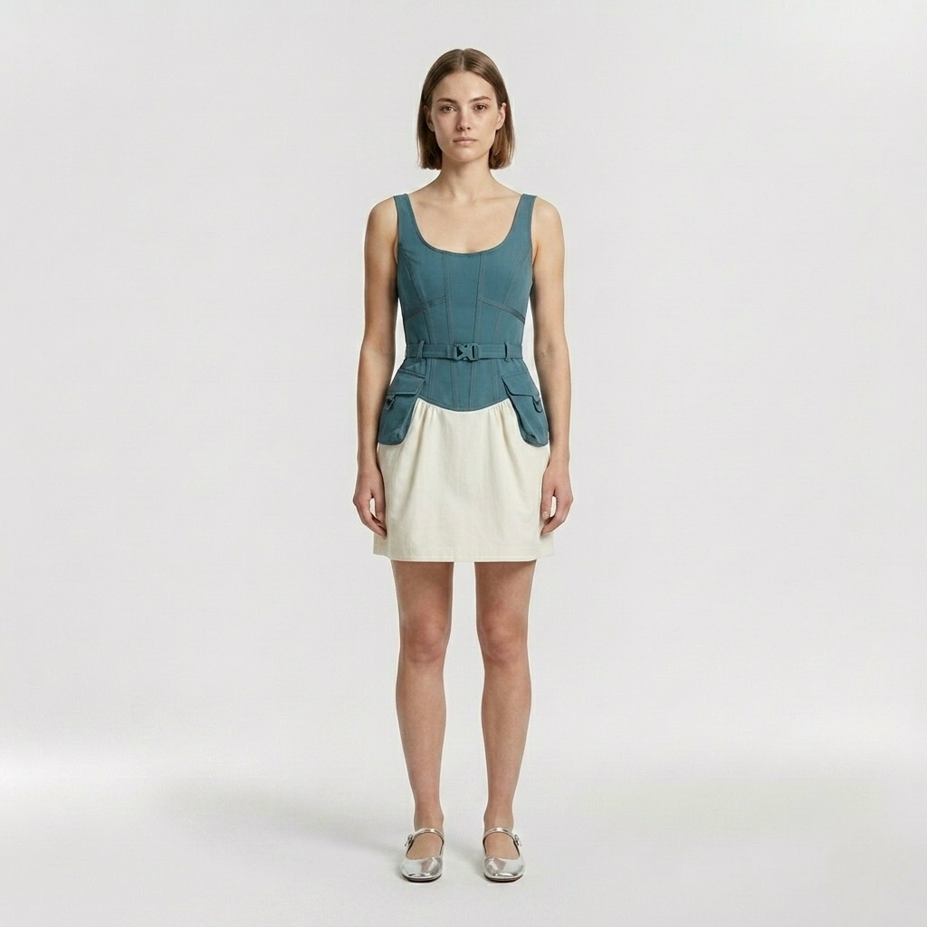 Womens Utility Pocket Fit-and-Flare Mini Dress front view
