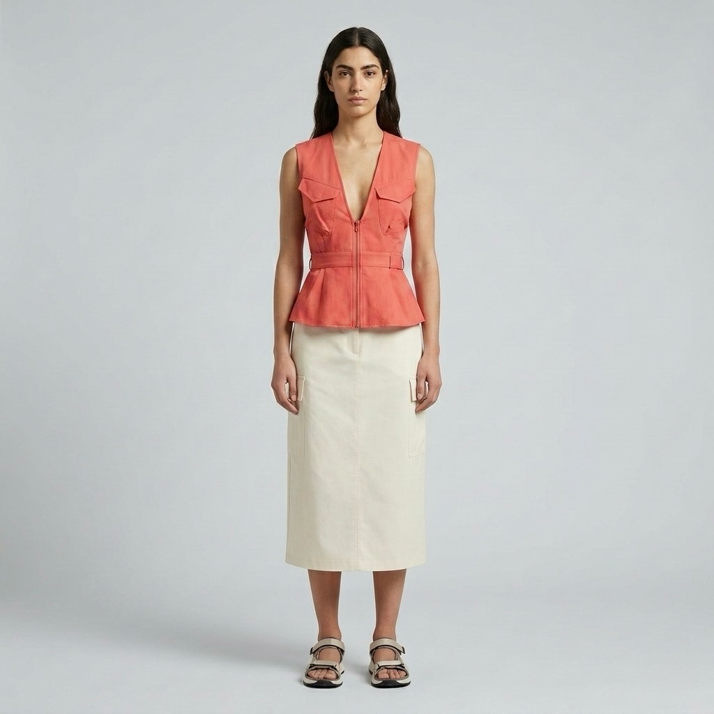 Womens Utility Zip Peplum Vest front view