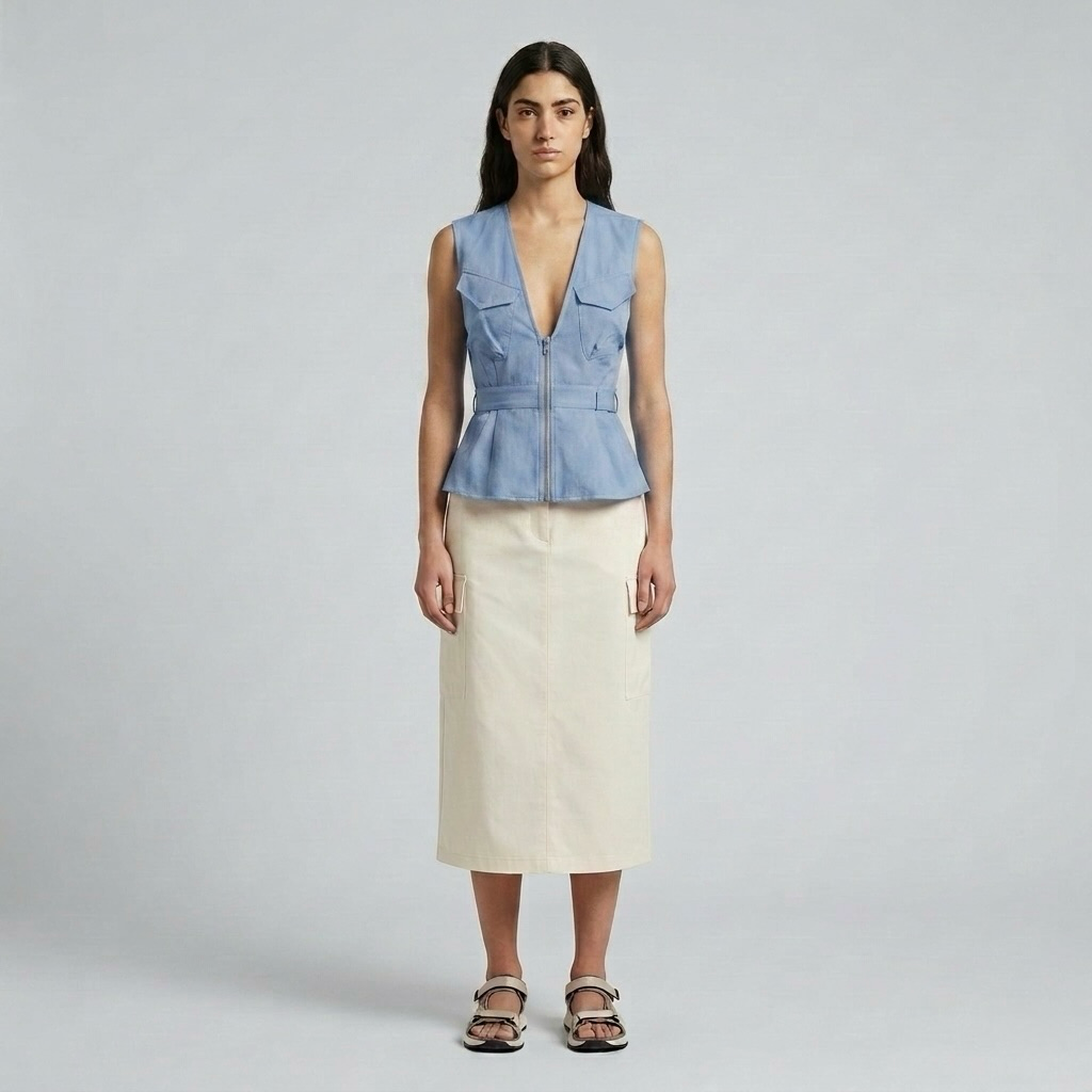Womens Utility Zip Peplum Vest side view
