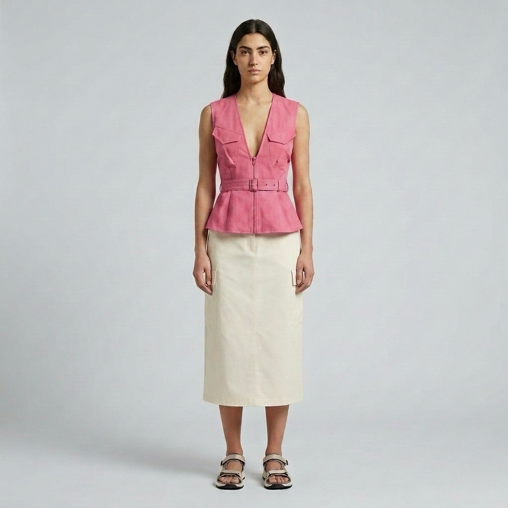 Womens Utility Zip Peplum Vest back view