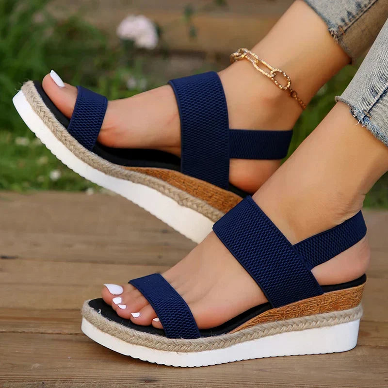 Women's platform wedge sandals in blue