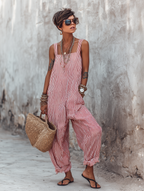 Women's striped square neck jumpsuit - styling
